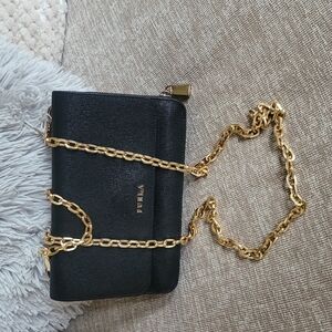 Furla Black and Gold Crossbody Bag with Aftermarket Chain